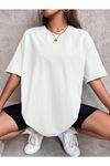 Düz Basic T-Shirt - Beyaz Oversize Bisiklet Yaka Kısa Kol