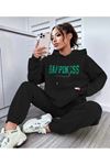 Siyah Happiness Kapüşonlu Kombin Alt Üst Eşofman Takımı