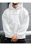 Originals Yazı Sweatshirt - Beyaz Oversize Baskılı Kapüşonlu