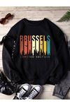 KADIN Siyah Oversize BRUSSELS Baskılı Sweatshirt