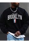 Brooklyn Ablem Sweatshirt - Siyah Oversize Baskılı Bisiklet Yaka