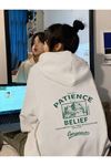 KADIN Oversize Beyaz PATİENCE Baskılı Sweatshirt Kapüşonlu Hoodie