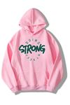 Kadın Pembe STRONG Baskılı Kapüşonlu Oversize Sweatshirt