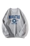 Manhattan Baskılı Sweatshirt - Gri Bisiklet Yaka Oversize Tasarım Trend