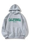 California Baskılı Sweatshirt - Gri Kapüşonlu Oversize Tasarım Trend