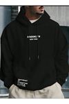 Kapüşonlu Oversize Sweatshirt Siyah BROOKLYN NEWYORK