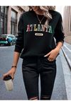 Unisex Oversize Siyah Atlanta Baskılı Bisiklet Yaka Sweatshirt