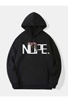Oversize Nope Baskılı Kapüşonlu Sweatshirt