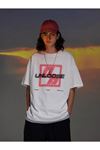 Erkek Beyaz Oversize Unloose Baskılı T-shirt
