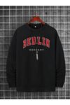 Erkek Siyah Berlin Baskılı Oversize Sweatshirt